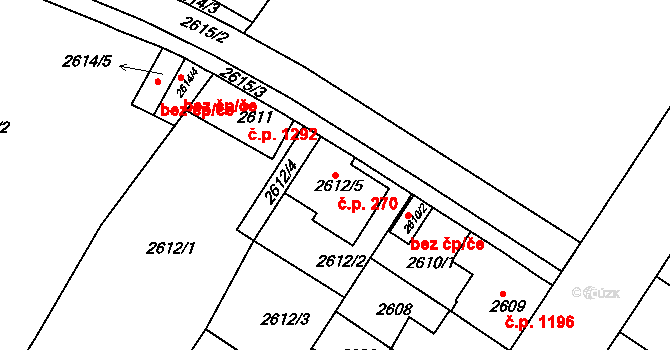Roudnice nad Labem 270 na parcele st. 2612/5 v KÚ Roudnice nad Labem, Katastrální mapa