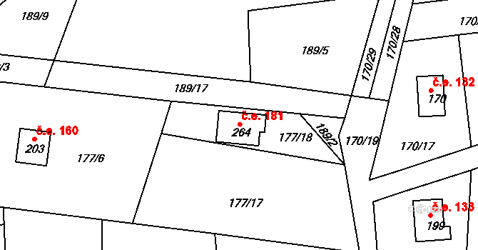 Pouště 181, Mokrovraty na parcele st. 264 v KÚ Pouště, Katastrální mapa