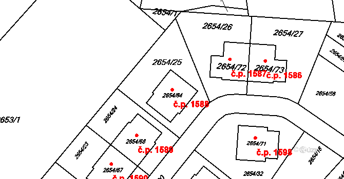 Kuřim 1588 na parcele st. 2654/64 v KÚ Kuřim, Katastrální mapa
