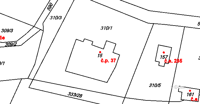 Žirecká Podstráň 37, Dvůr Králové nad Labem na parcele st. 15 v KÚ Žirecká Podstráň, Katastrální mapa