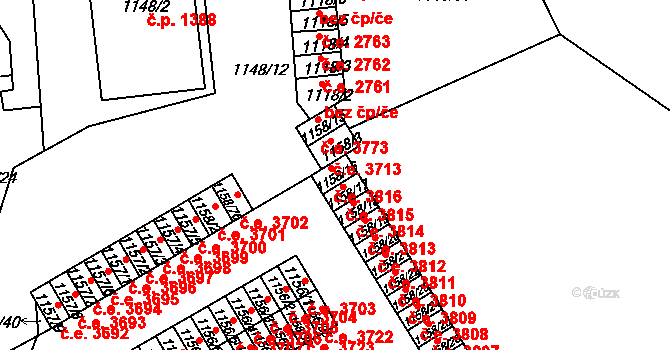 Střekov 3816, Ústí nad Labem na parcele st. 1158/16 v KÚ Střekov, Katastrální mapa