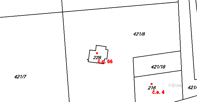 Hasina 66, Rožďalovice na parcele st. 228 v KÚ Hasina, Katastrální mapa