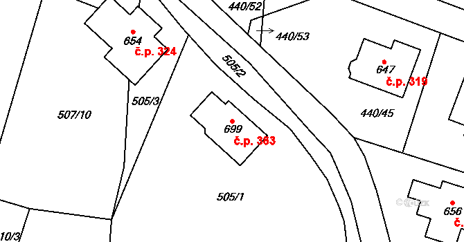 Maršov 363, Krupka na parcele st. 699 v KÚ Maršov u Krupky, Katastrální mapa