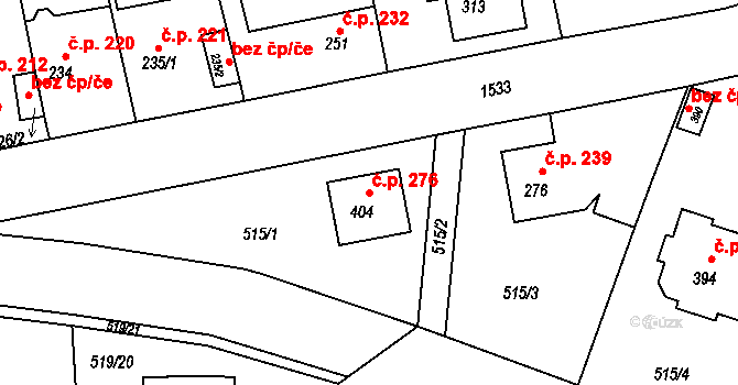 Tetín 276 na parcele st. 404 v KÚ Tetín u Berouna, Katastrální mapa