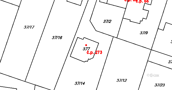 Roudnička 273, Hradec Králové na parcele st. 377 v KÚ Roudnička, Katastrální mapa