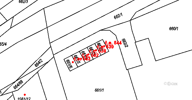 Mokrá 539, Mokrá-Horákov na parcele st. 661/3 v KÚ Mokrá u Brna, Katastrální mapa