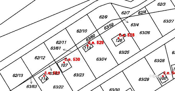 Dobkov 529, Chotěboř na parcele st. 113 v KÚ Dobkov, Katastrální mapa