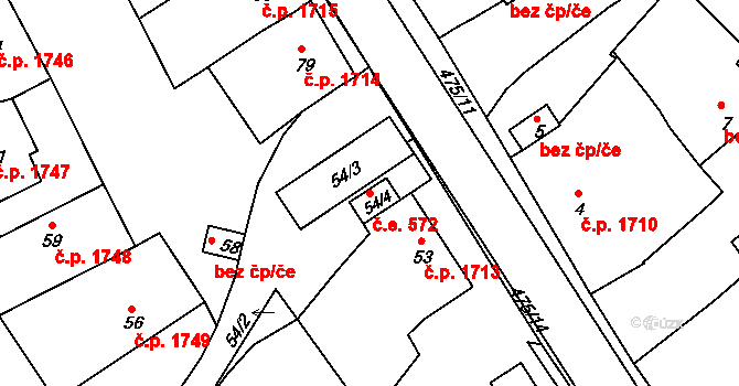 Polánka 572, Moravský Krumlov na parcele st. 54/4 v KÚ Polánka u Moravského Krumlova, Katastrální mapa