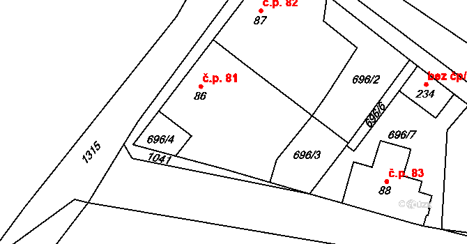Heřmaň 81 na parcele st. 86 v KÚ Heřmaň, Katastrální mapa