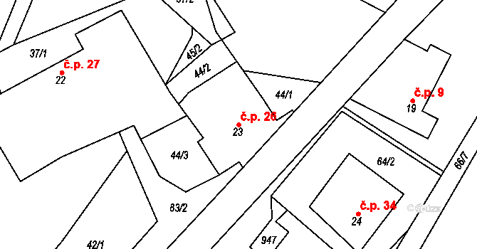 Trhonice 26, Jimramov na parcele st. 23 v KÚ Trhonice, Katastrální mapa