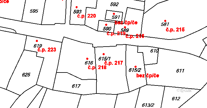 Bylnice 217, Brumov-Bylnice na parcele st. 615/1 v KÚ Bylnice, Katastrální mapa