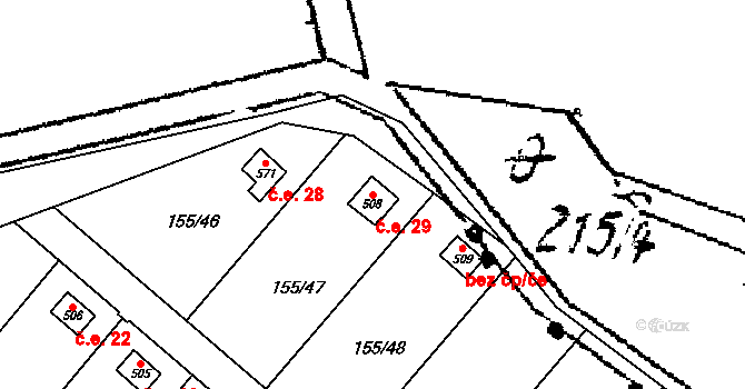 Bohuslavice u Zlína 29 na parcele st. 508 v KÚ Bohuslavice u Zlína, Katastrální mapa