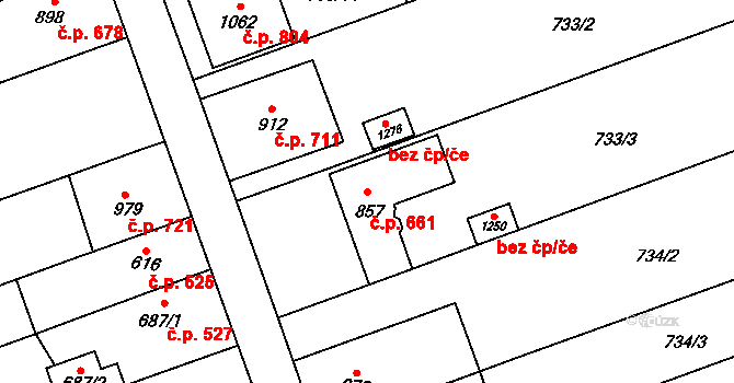 Tlumačov 661 na parcele st. 857 v KÚ Tlumačov na Moravě, Katastrální mapa