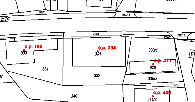 Zádveřice 334, Zádveřice-Raková na parcele st. 331 v KÚ Zádveřice, Katastrální mapa