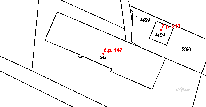 Dolní Ves 147, Fryšták na parcele st. 549 v KÚ Dolní Ves, Katastrální mapa