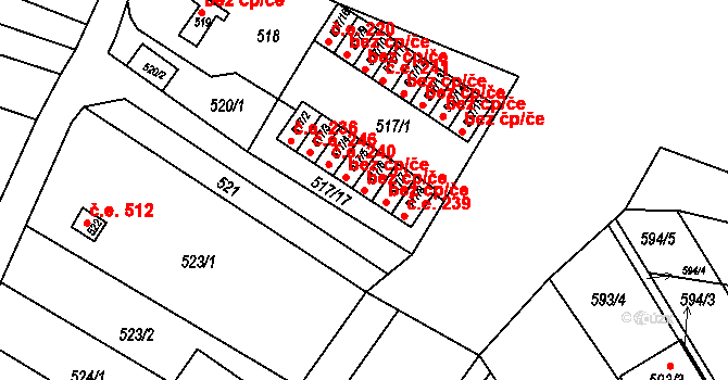 Rousínov 45895007 na parcele st. 517/6 v KÚ Rousínov u Vyškova, Katastrální mapa