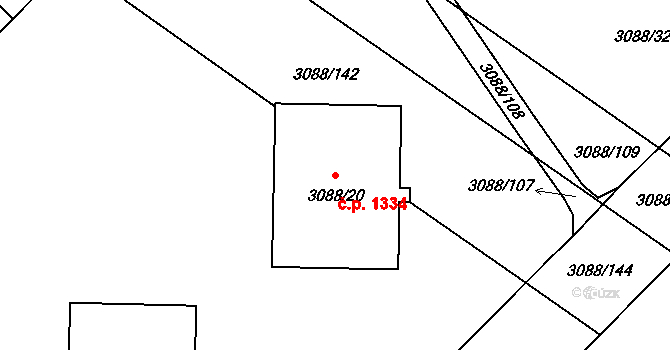 Hlučín 1334 na parcele st. 3088/20 v KÚ Hlučín, Katastrální mapa