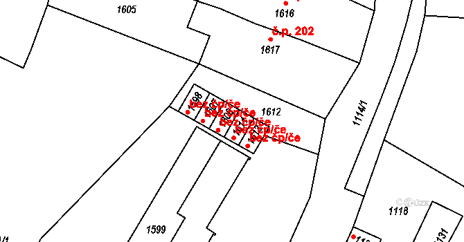 Potštát 48273007 na parcele st. 1608 v KÚ Potštát, Katastrální mapa