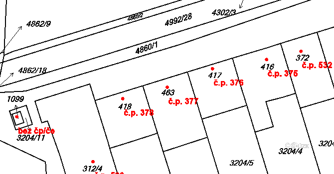 Boršice 377 na parcele st. 463 v KÚ Boršice u Buchlovic, Katastrální mapa