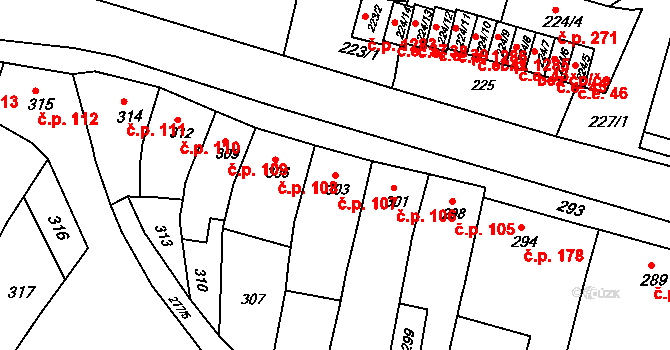 Pustiměř 107 na parcele st. 303 v KÚ Pustiměř, Katastrální mapa