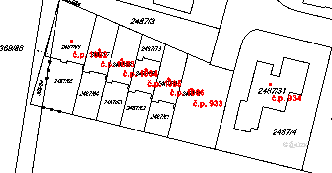Modřice 1086 na parcele st. 2487/70 v KÚ Modřice, Katastrální mapa