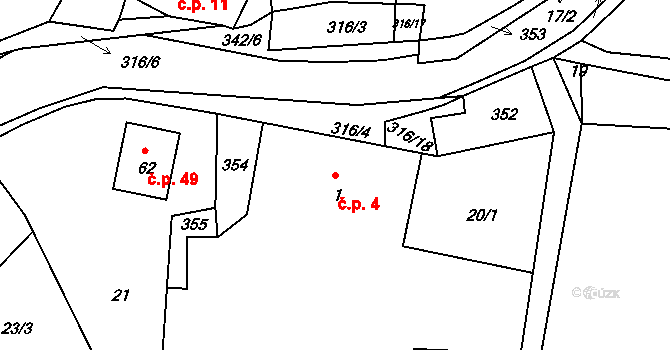 Brčekoly 4, Rosice na parcele st. 1 v KÚ Brčekoly, Katastrální mapa