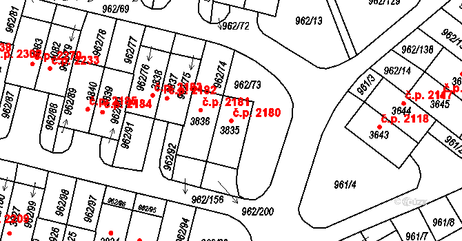 Budějovické Předměstí 2180, Písek na parcele st. 3835 v KÚ Písek, Katastrální mapa