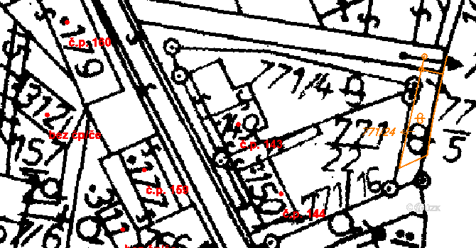 Bernartice 143 na parcele st. 149 v KÚ Bernartice u Milevska, Katastrální mapa