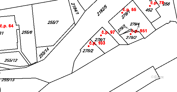 Beroun-Závodí 103, Beroun na parcele st. 278/2 v KÚ Beroun, Katastrální mapa
