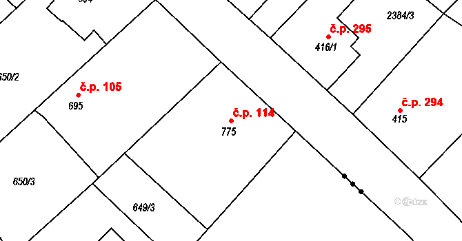 Olivětín 114, Broumov na parcele st. 775 v KÚ Broumov, Katastrální mapa