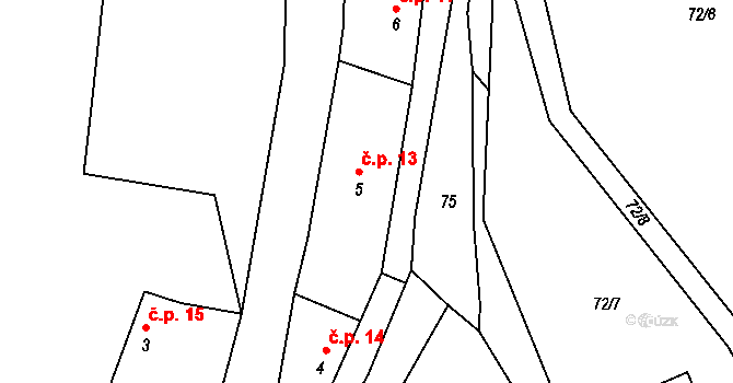 Rtyně 13, Zaloňov na parcele st. 5 v KÚ Rtyně, Katastrální mapa