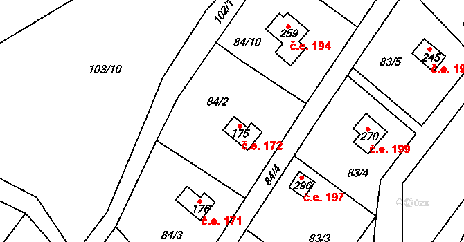 Lipí 172, Náchod na parcele st. 175 v KÚ Lipí u Náchoda, Katastrální mapa