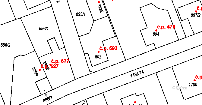 Hronov 593 na parcele st. 892 v KÚ Hronov, Katastrální mapa