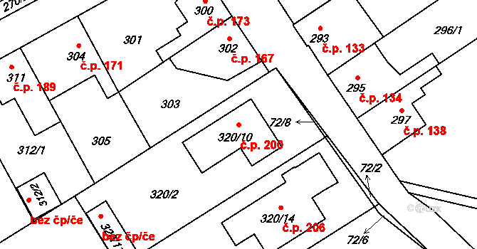 Srby 200, Tuchlovice na parcele st. 320/10 v KÚ Srby u Tuchlovic, Katastrální mapa