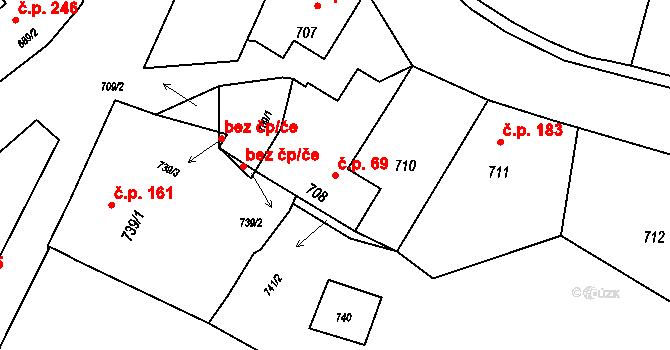 Jeseník nad Odrou 69 na parcele st. 708 v KÚ Jeseník nad Odrou, Katastrální mapa