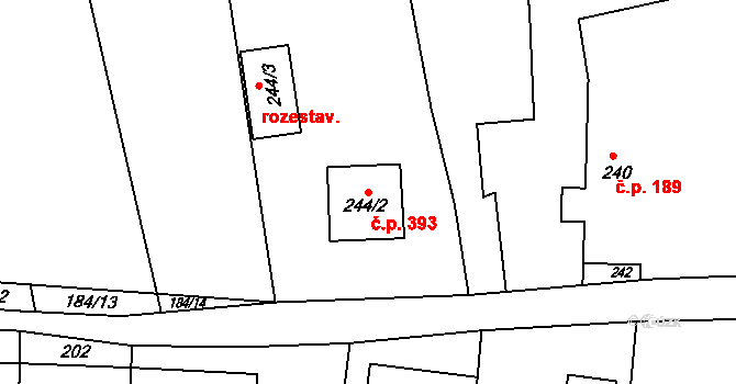 Jesenice 393 na parcele st. 244/2 v KÚ Jesenice u Rakovníka, Katastrální mapa