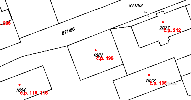 Latrán 199, Český Krumlov na parcele st. 1061 v KÚ Český Krumlov, Katastrální mapa