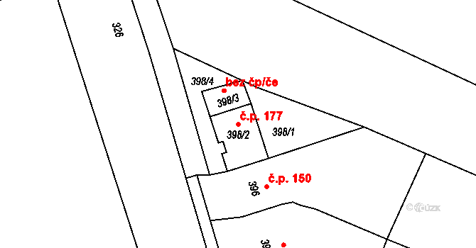 Krčmaň 177 na parcele st. 398/2 v KÚ Krčmaň, Katastrální mapa