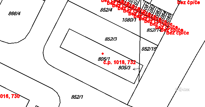 Blatná 732,1018 na parcele st. 805/1 v KÚ Blatná, Katastrální mapa