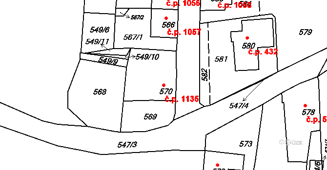 Vejprty 1135 na parcele st. 570 v KÚ Vejprty, Katastrální mapa
