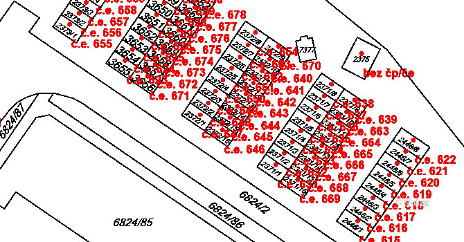 Žatec 645 na parcele st. 2372/15 v KÚ Žatec, Katastrální mapa