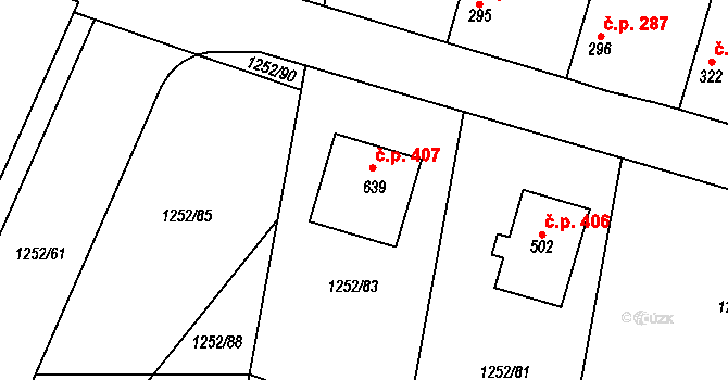 Cítov 407 na parcele st. 639 v KÚ Cítov, Katastrální mapa
