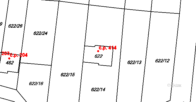 Libá 414 na parcele st. 622 v KÚ Libá, Katastrální mapa