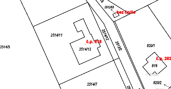 Rapotín 818 na parcele st. 2514/13 v KÚ Rapotín, Katastrální mapa