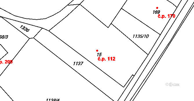 Lampertice 112 na parcele st. 15 v KÚ Lampertice, Katastrální mapa