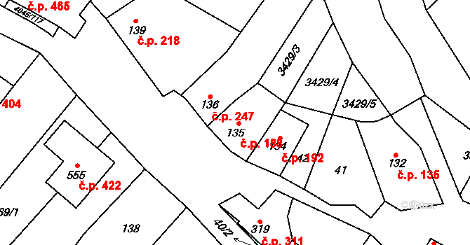 Boleradice 188 na parcele st. 135 v KÚ Boleradice, Katastrální mapa