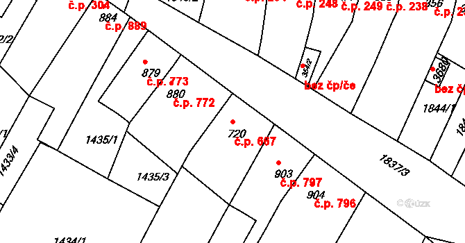 Bystřice pod Hostýnem 667 na parcele st. 720 v KÚ Bystřice pod Hostýnem, Katastrální mapa