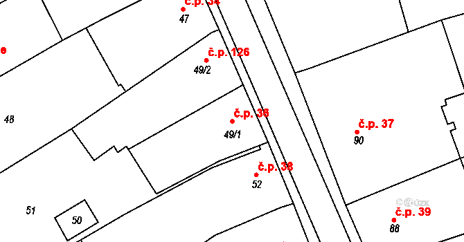 Sedlešovice 36, Nový Šaldorf-Sedlešovice na parcele st. 49/1 v KÚ Sedlešovice, Katastrální mapa
