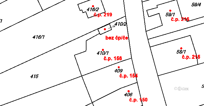 Uhřičice 156 na parcele st. 410/1 v KÚ Uhřičice, Katastrální mapa