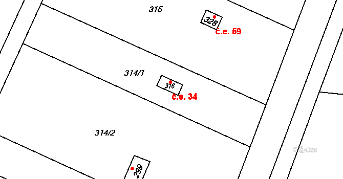 Přerov III-Lověšice 34, Přerov na parcele st. 316 v KÚ Lověšice u Přerova, Katastrální mapa